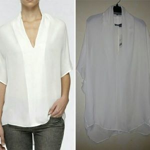 VINCE 100% silk flowy top white sm
